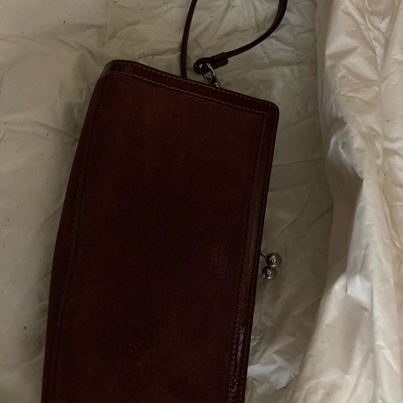 The Coach Suede Collection Burgundy Oxblood Wristlet - Picture 3 of 11